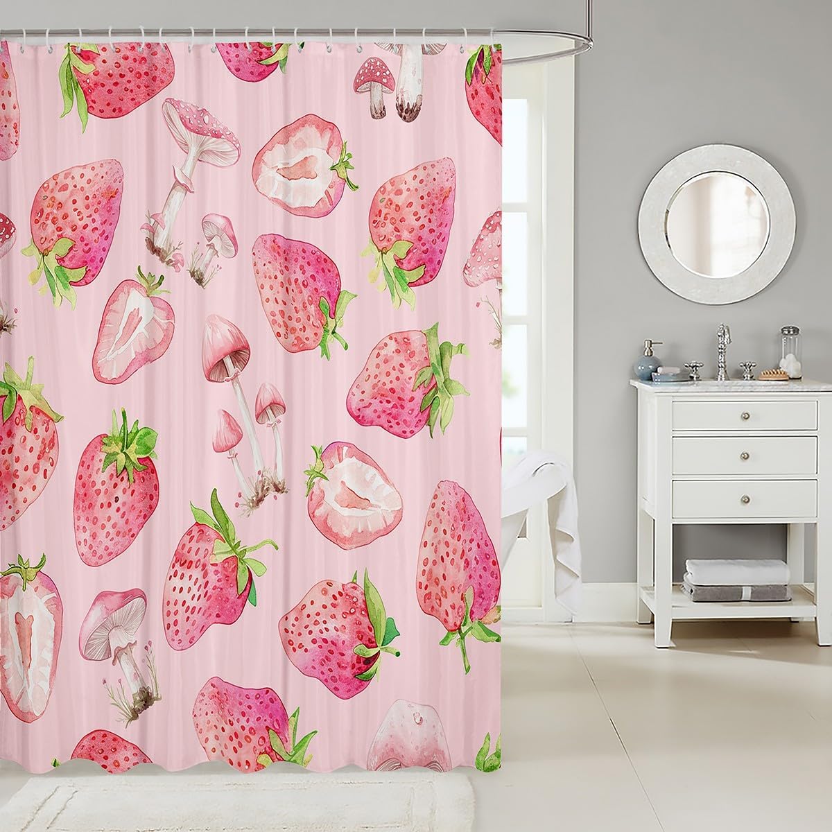 Feelyou Kids Pink Strawberry Bath Curtain