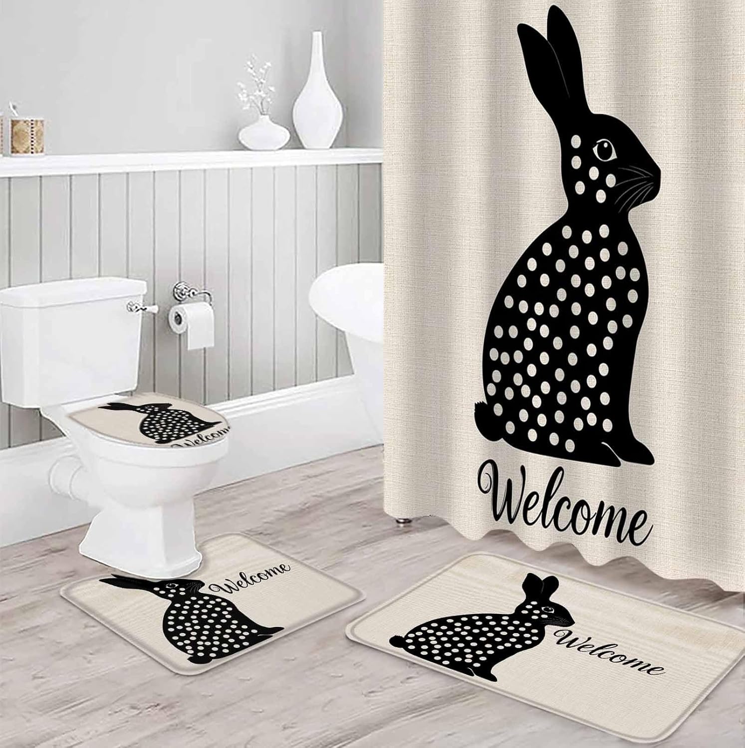 Easter Bunny Bathroom Set for Home Soft Waterproof Machine Washable Durable Cozy