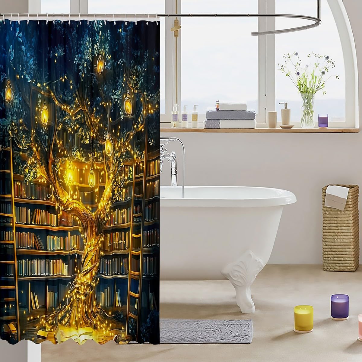 RezsoyeN Book Themed Waterproof Shower Curtain Set