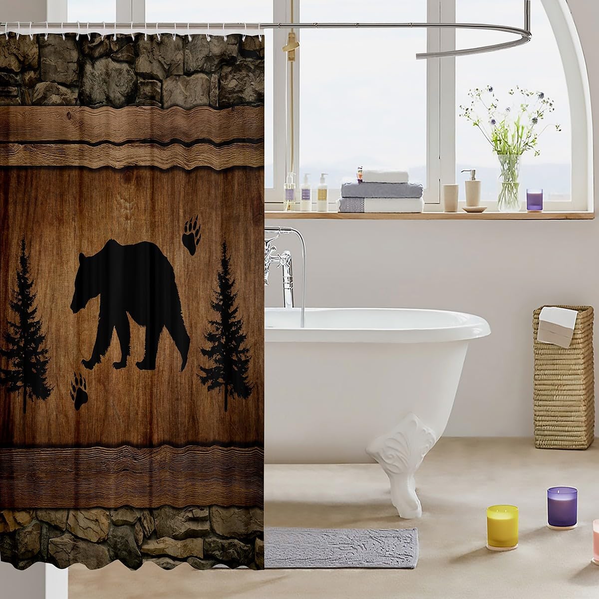 Manfei Kids Rustic Bear Shower Curtains