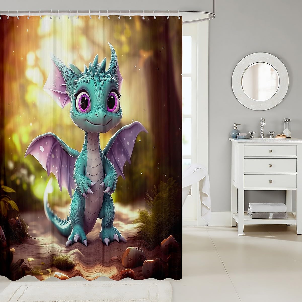 Feelyou Cute Dragon Shower Curtain 72x78SET for Kids