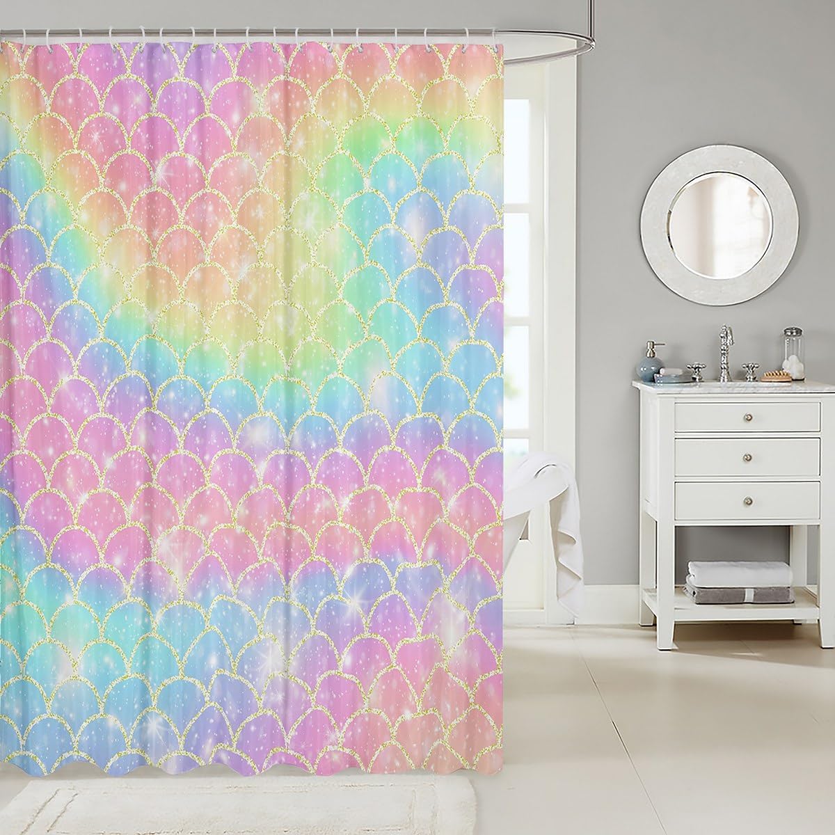 Feelyou Glitter Pink Blue Shower Curtain