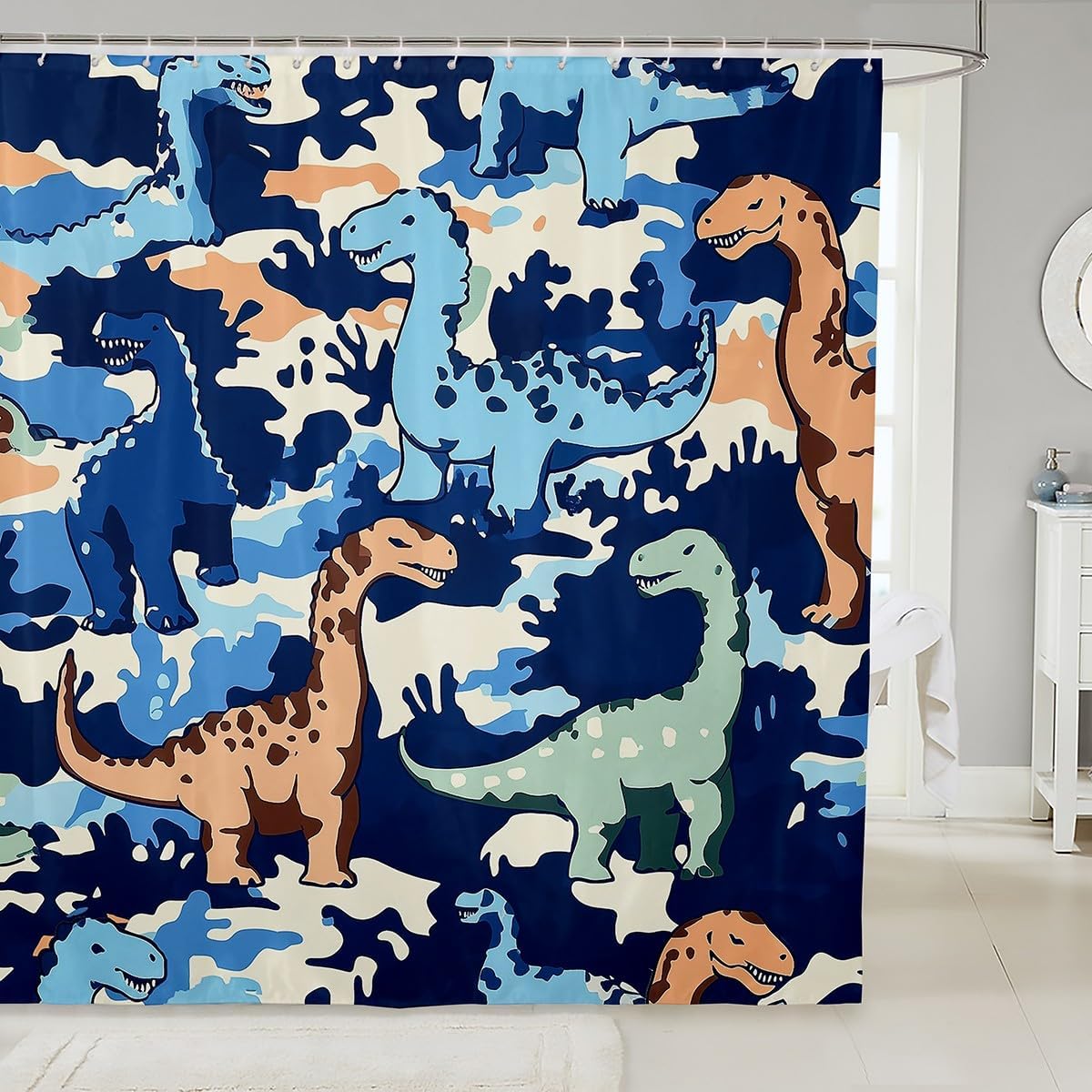 Waterproof Camo Dinosaur Shower Curtain