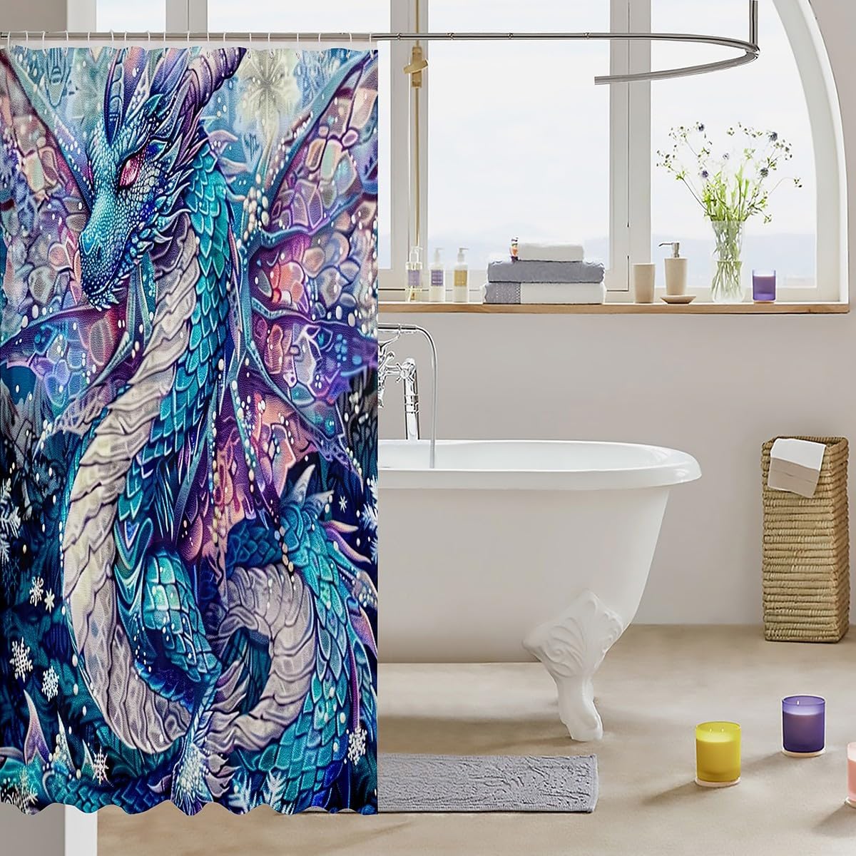 Manfei Dragon Kids Shower Curtain Set Blue Flying Dragon
