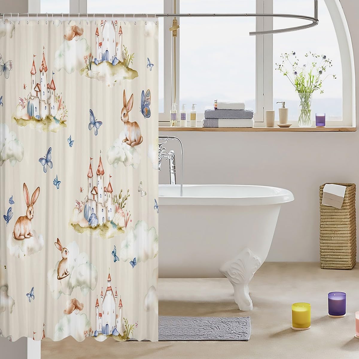 Feelyou Cartoon Rabbit shower curtain castle bath 72x72inches