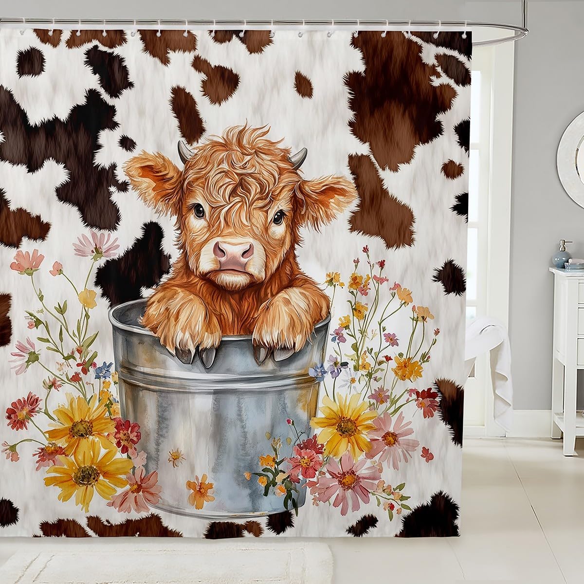 jejeloiu Cute Highland Cow Shower Curtain Set