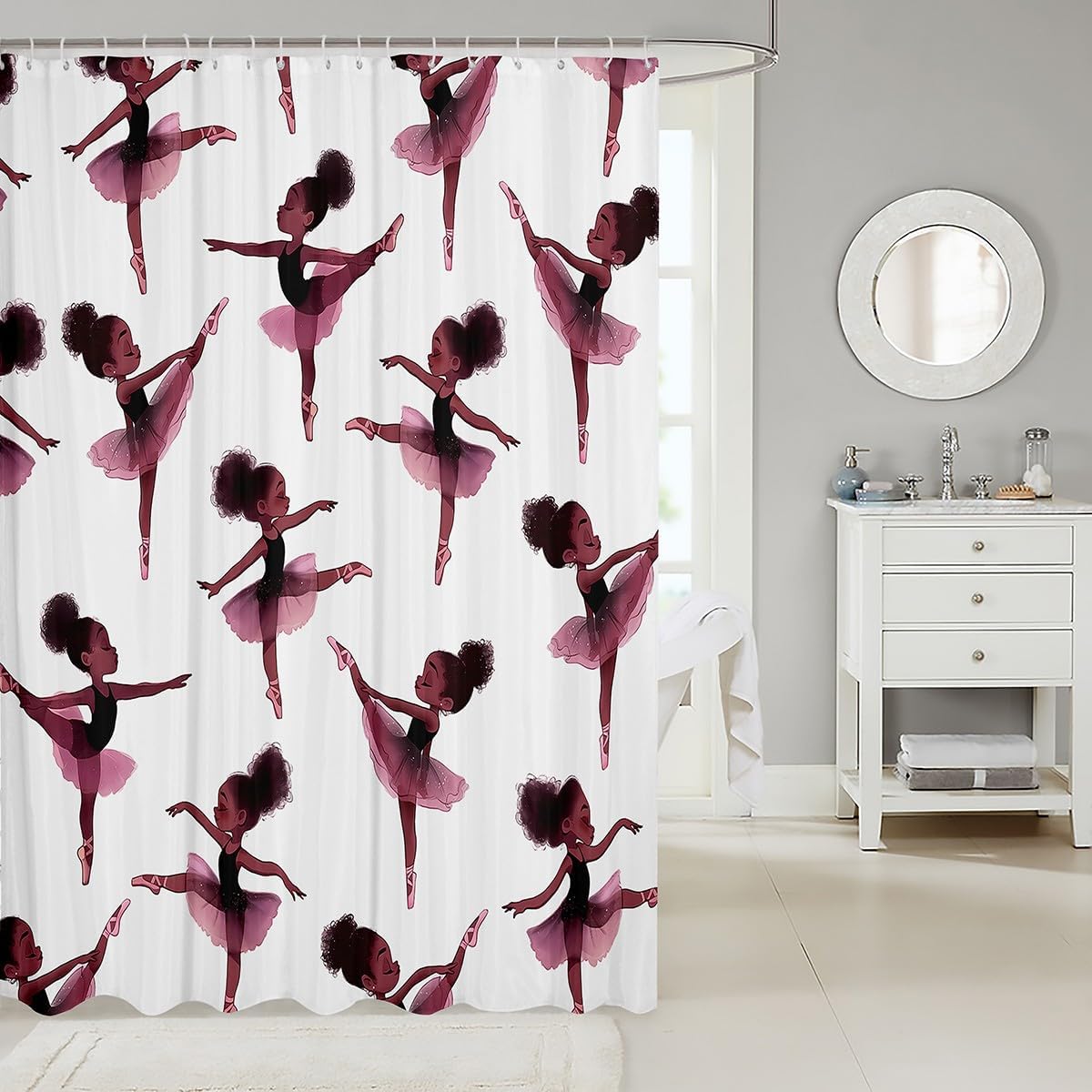 Unique Ballet Bath Curtain Black Bathroom Decor Aesthetic Kids AdultsJustin