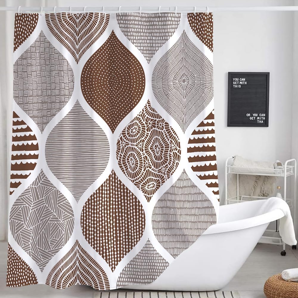 JAWO Retro Bohemian Shower Curtain Set - Tan Grey 72X75 Inch