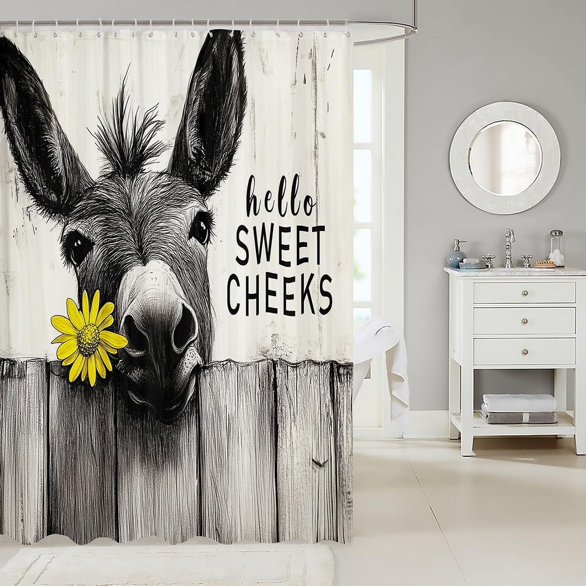 jejeloiu Funny Donkey Shower Curtain Set 1