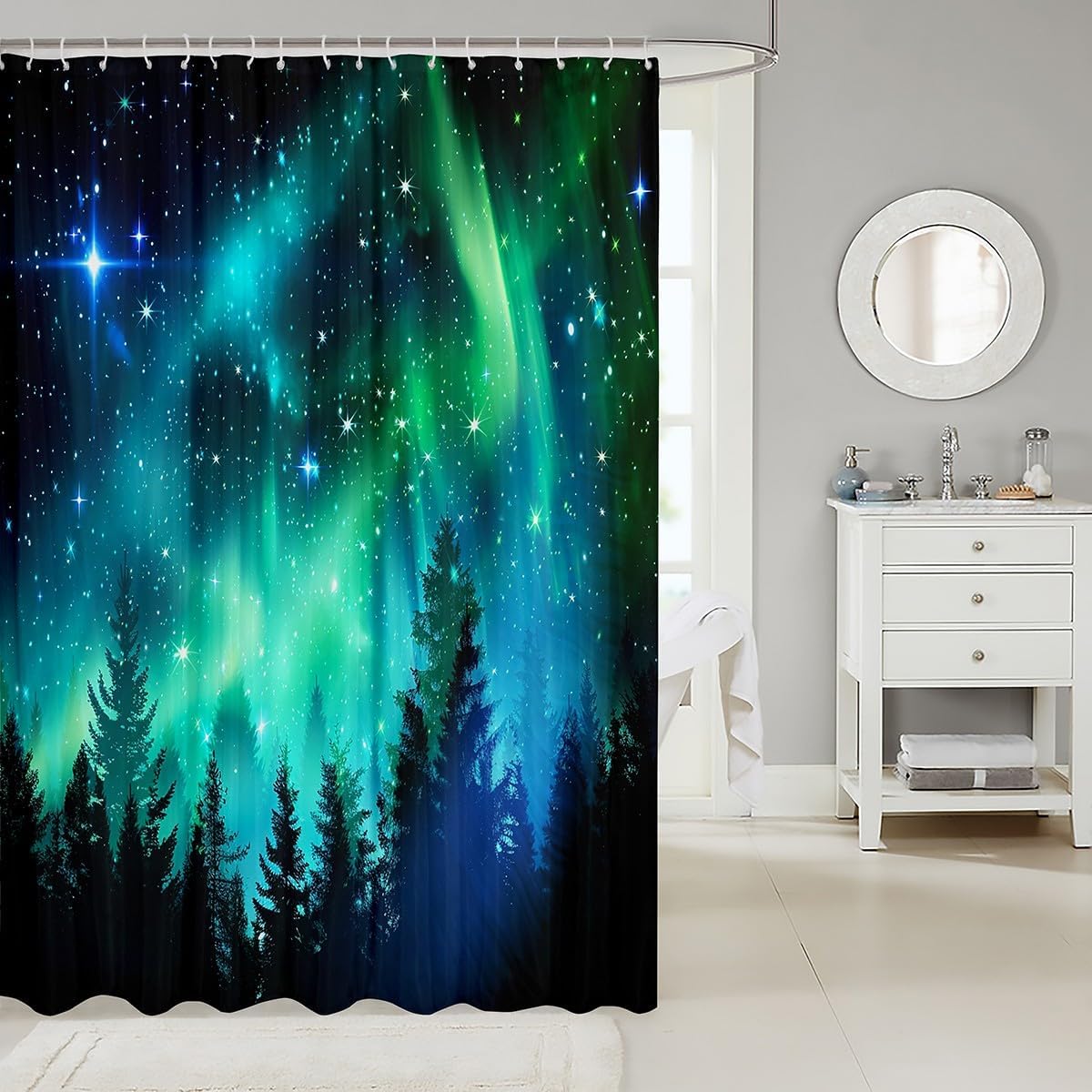 Feelyou Aurora Bath Curtain Polar Lights Kids Fun Bath Shower Curtain