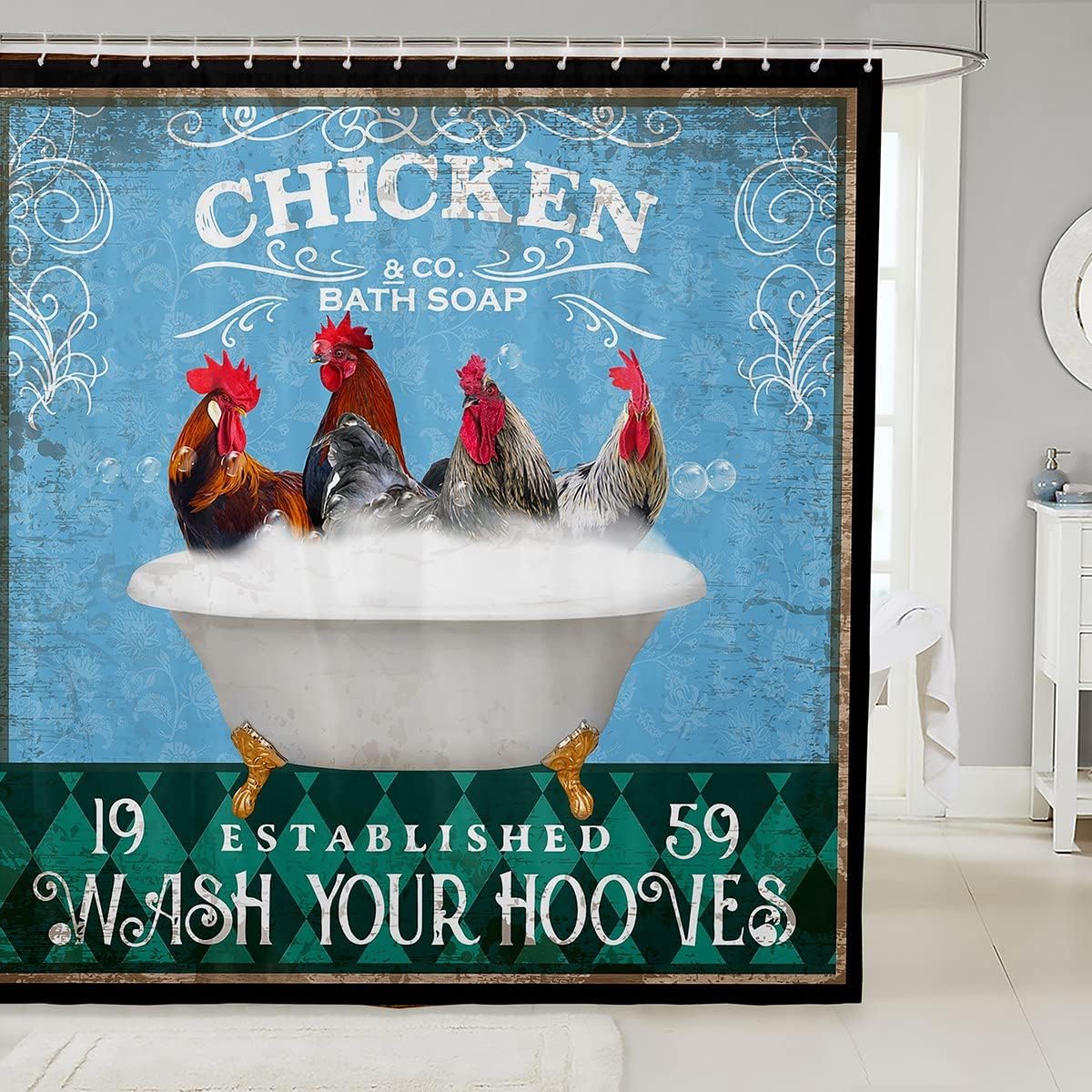 Fun Retro Farm Animal Shower Curtain Set for Kids