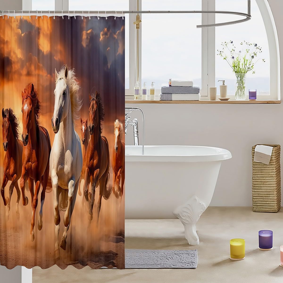 Feelyou Horse Bath Curtain Set 72x78 Kids Boys Girls