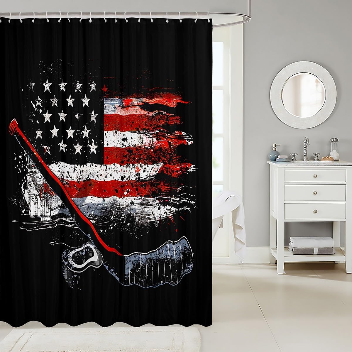 Feelyou Kids Ice Hockey American Flag Bath Curtain 72 x 72