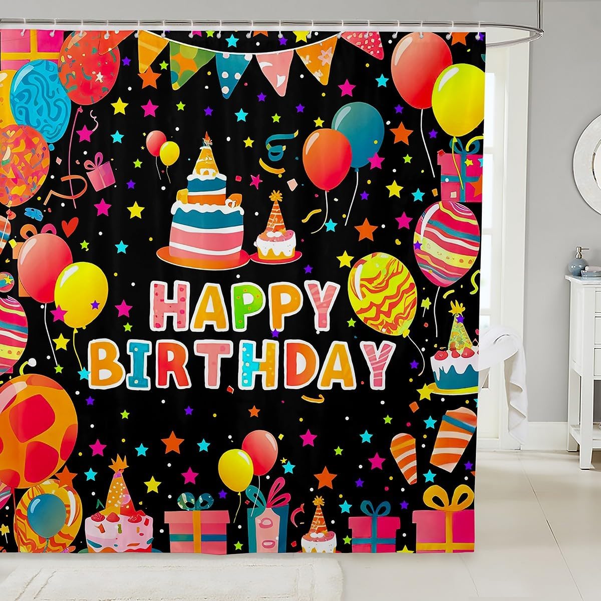 Happy Birthday 72x72 Bath Curtain Star Print Set