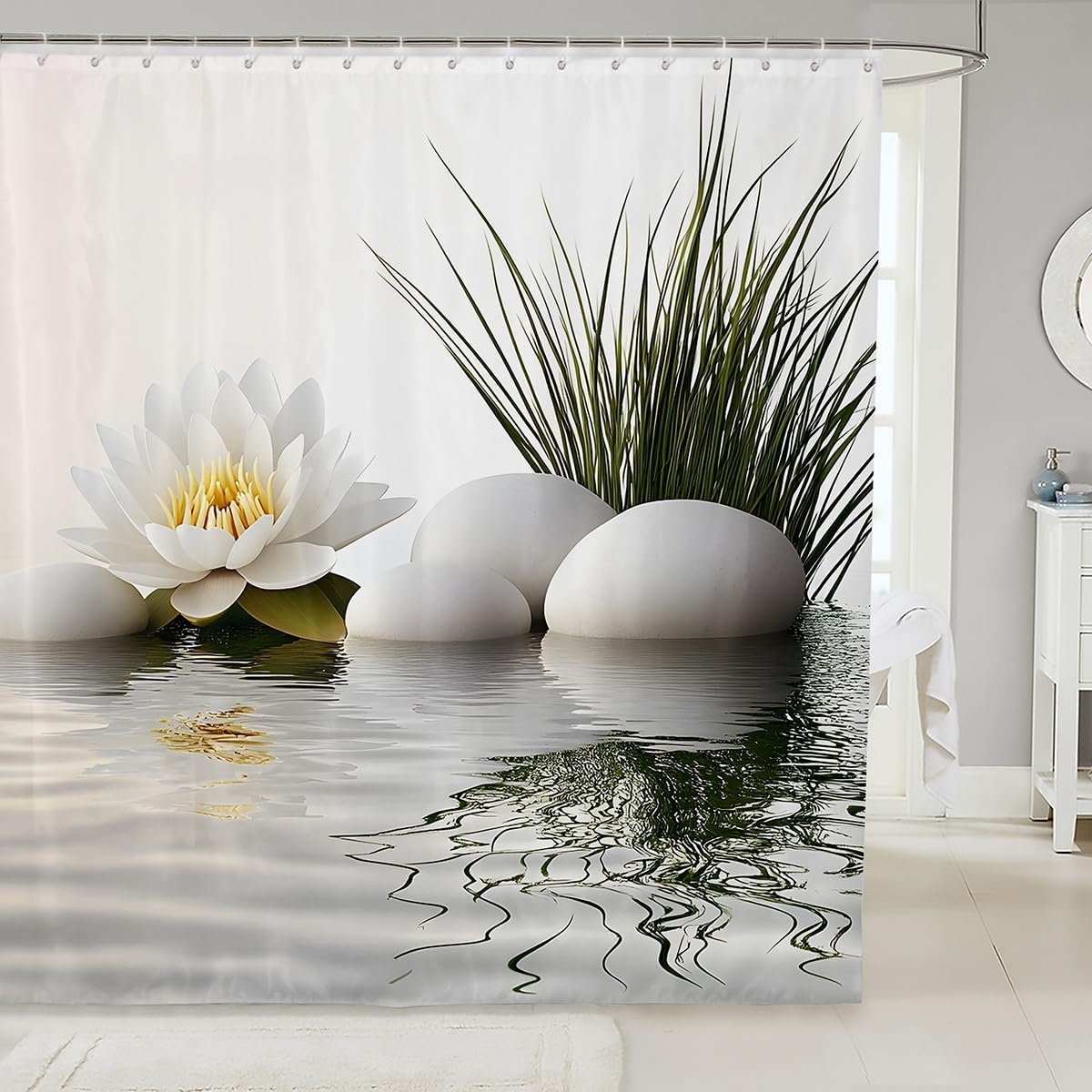 Kids White Zen Stone 72x72 Shower Curtain Set