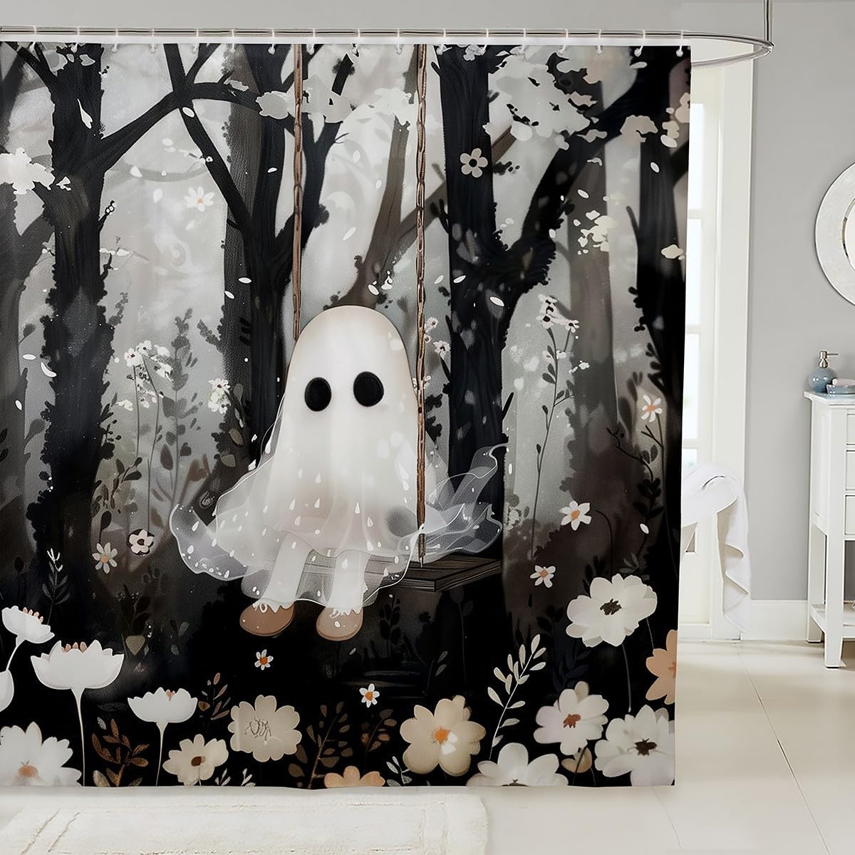 Halloween Ghost Bathroom Curtains for Kids Sip