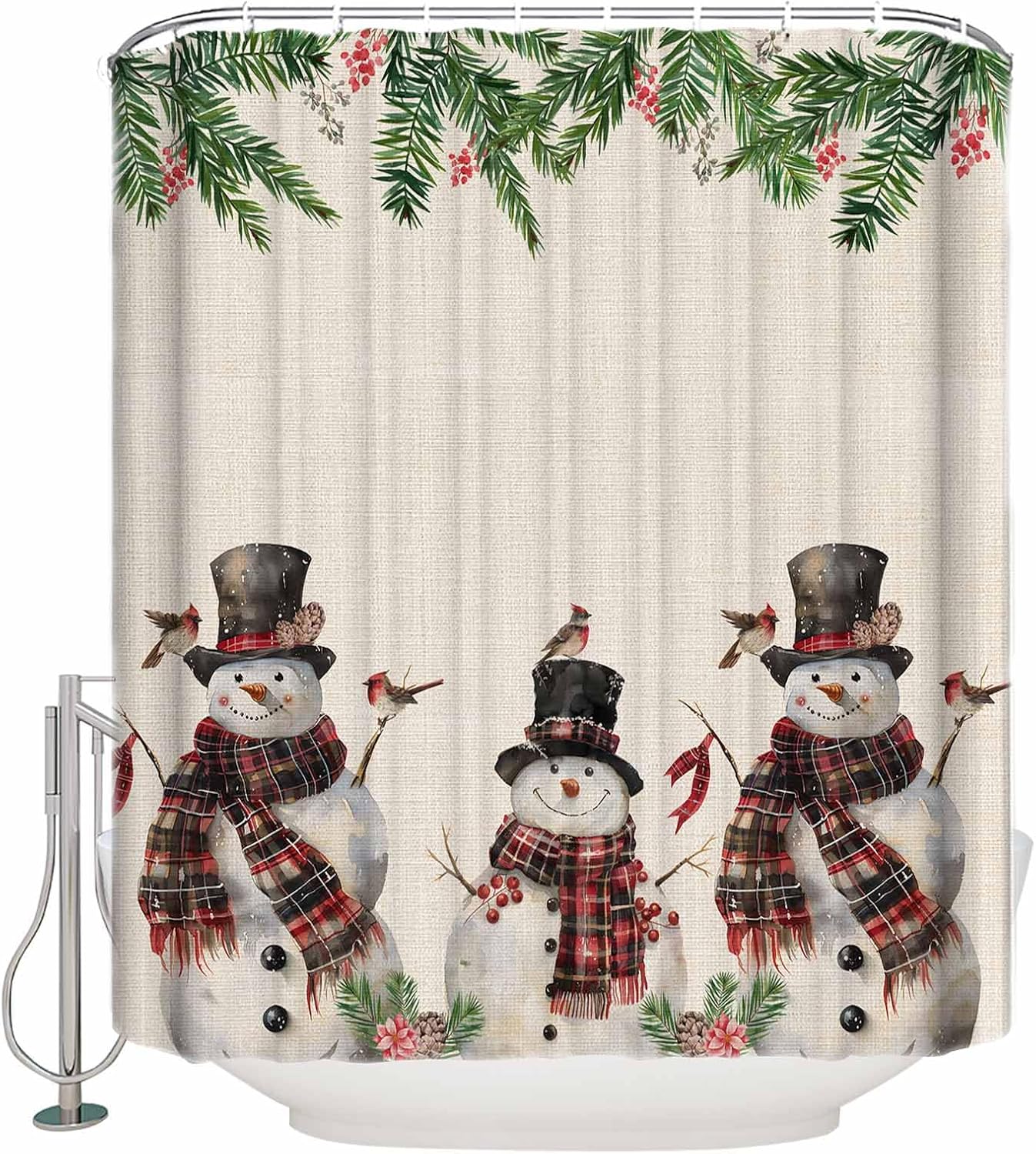Anzona Christmas Snowman Waterproof Shower Curtain Set