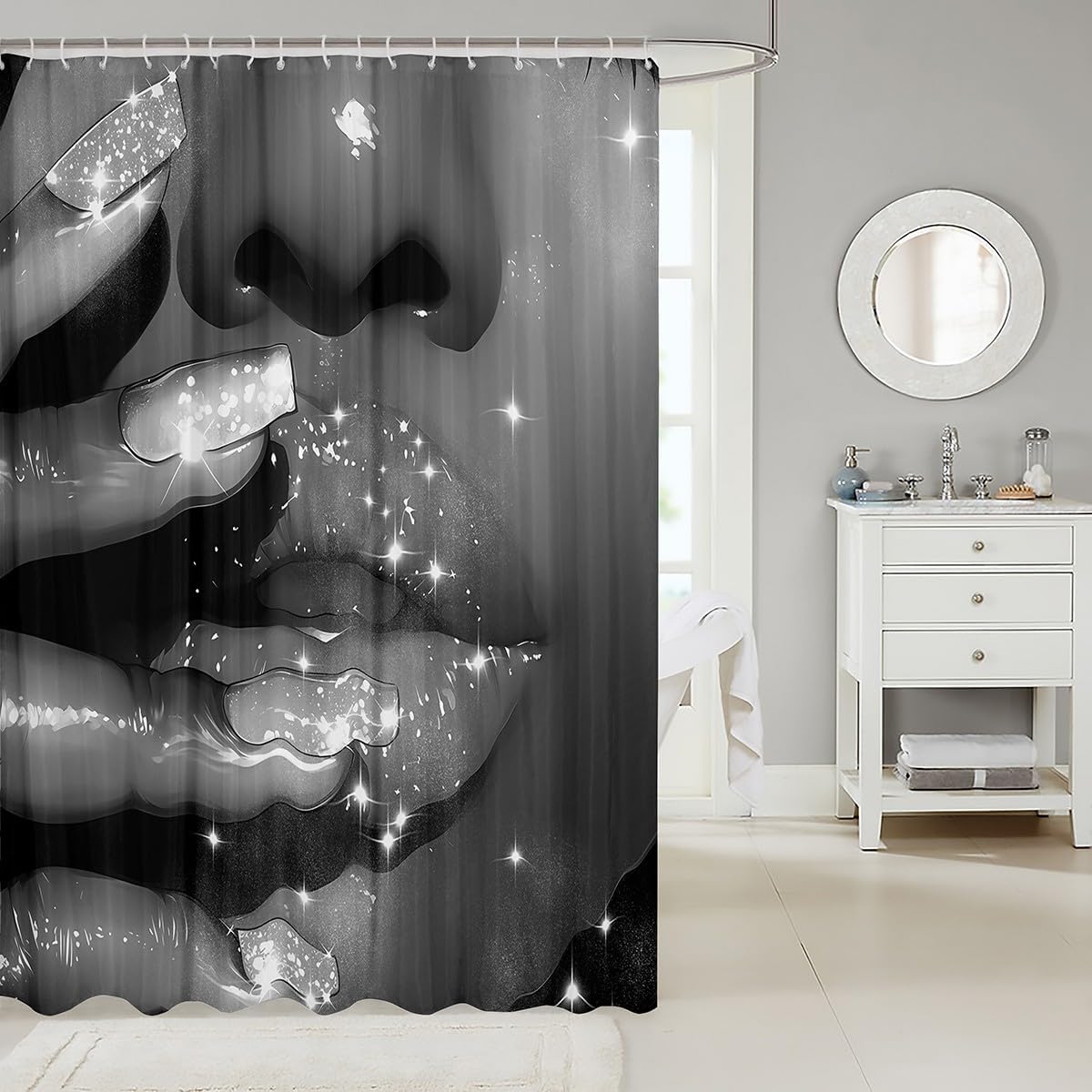 White and Gray Shower Curtain for Bathroom Decor