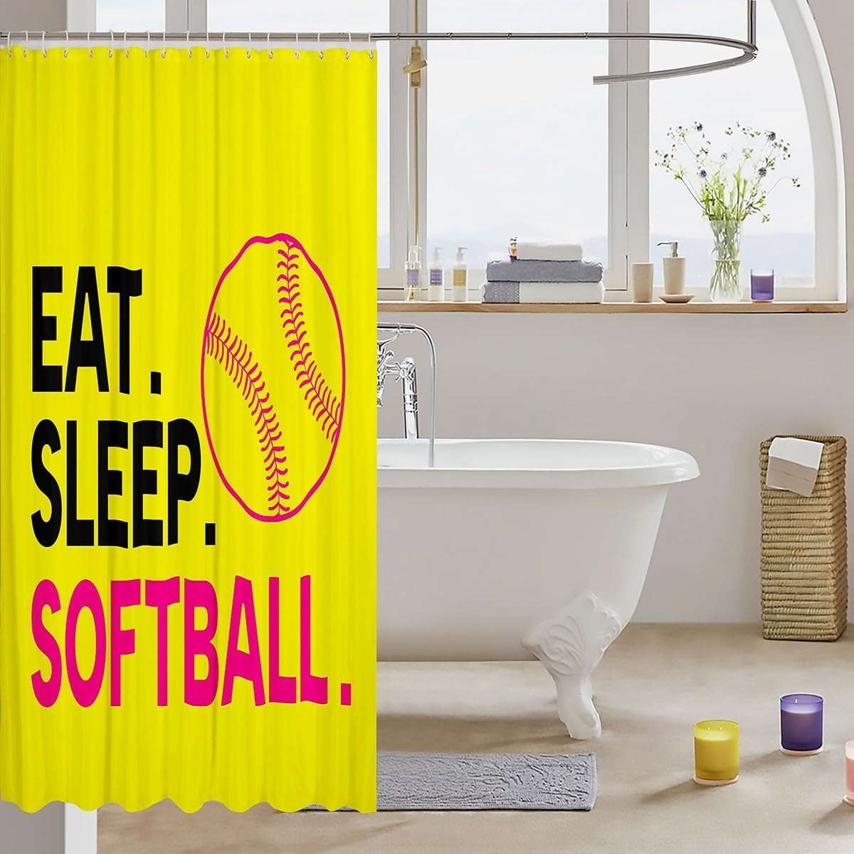 Feelyou Softball Shower Curtain Set Kids Fun Sports Theme 72x78