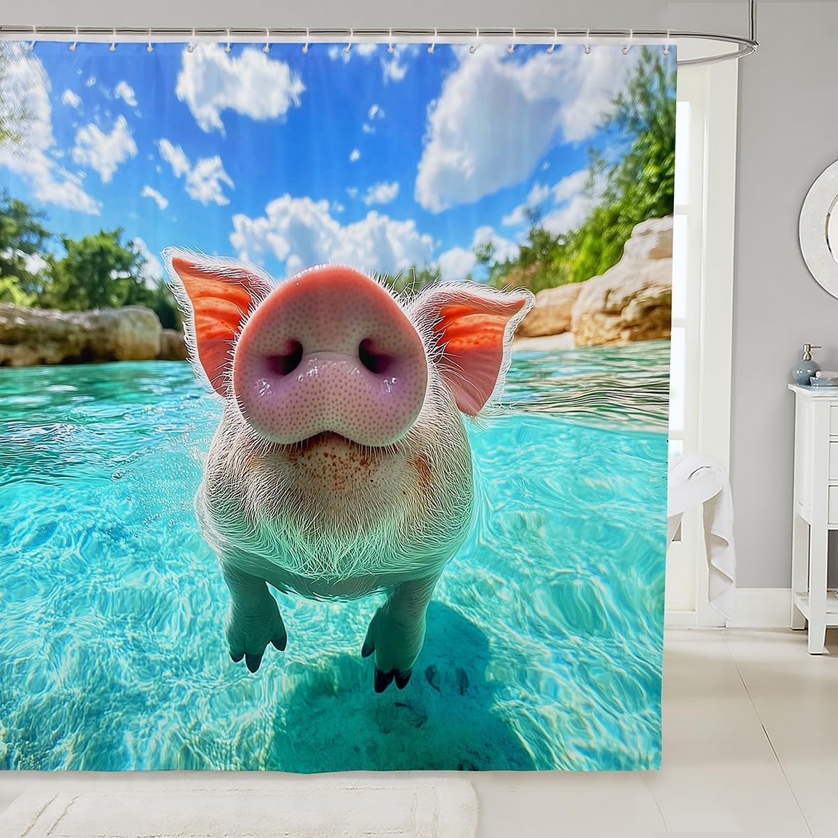 J e j e l o i u Cute Pig Shower Curtain