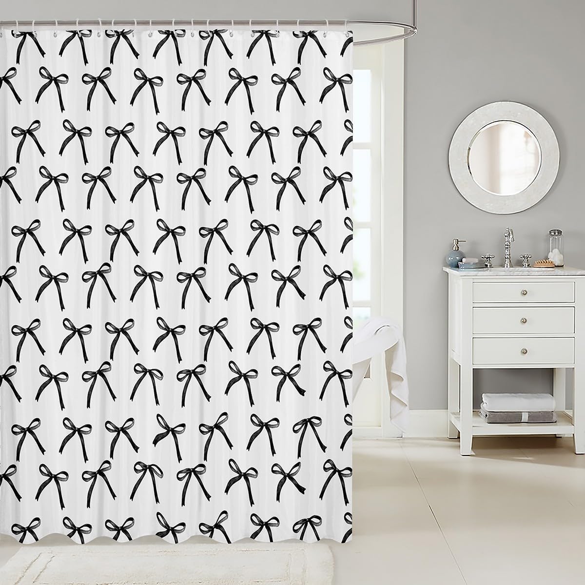 72 Cartoon Bowknot Shower Curtains Set 12 Hooks