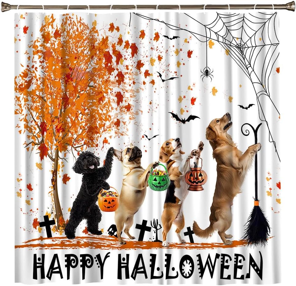 Cute Halloween Thanksgiving Shower Curtain with 14 Hooks 70x78
