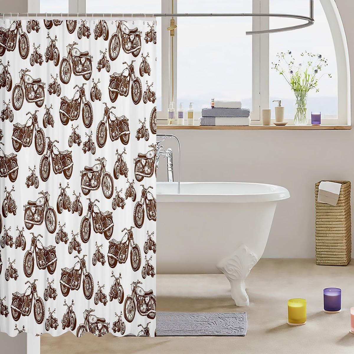 Feelyou Brown Retro Motorcycle Shower Curtain