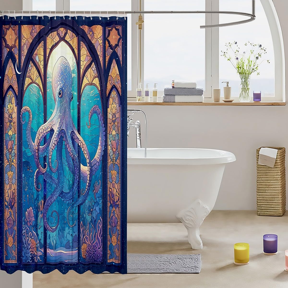 Feelyou Octopus Bath Curtain Waterproof Stylish for Kids and Adults