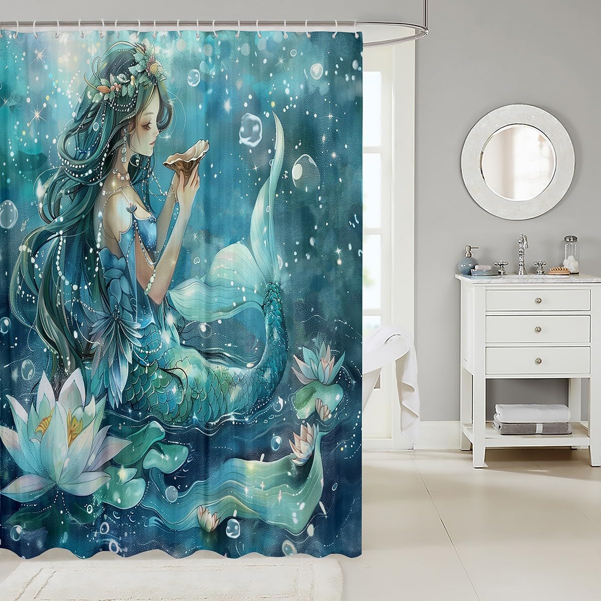Blue Mermaid Kids Bath Curtn