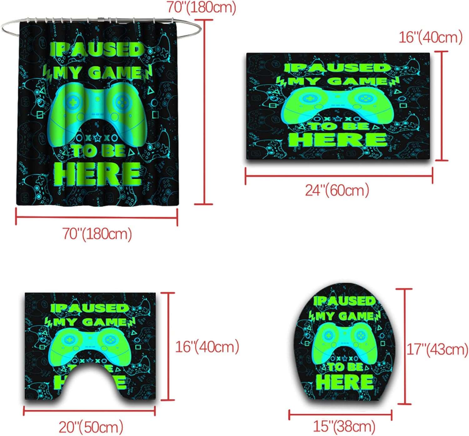 Gamer Shower Curtain Set with Rugs for Boys