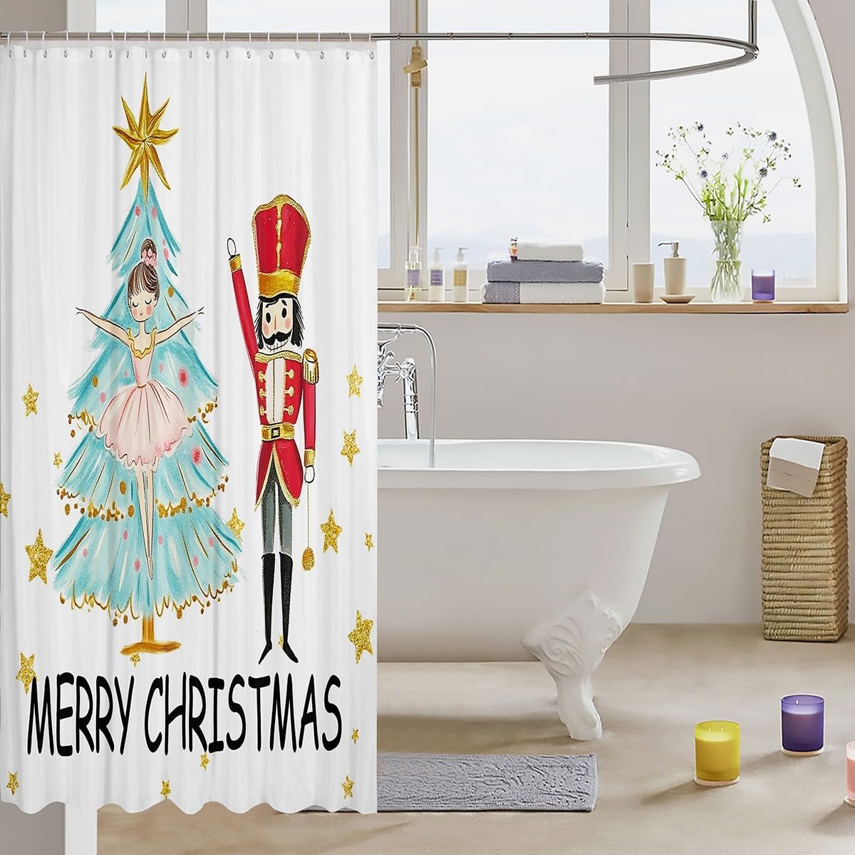 Feelyou Nutcracker Bath Curtain for Kids waterproof shower curtain with festive design