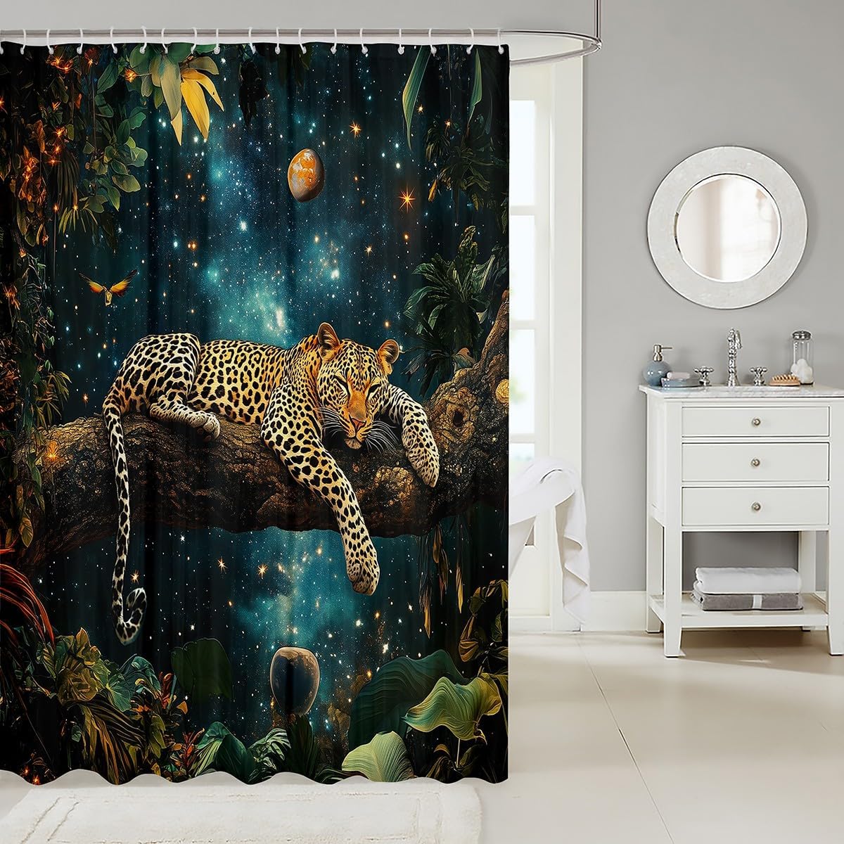Jeffeloiu Leopard Bath Curtain for Kids and Teens