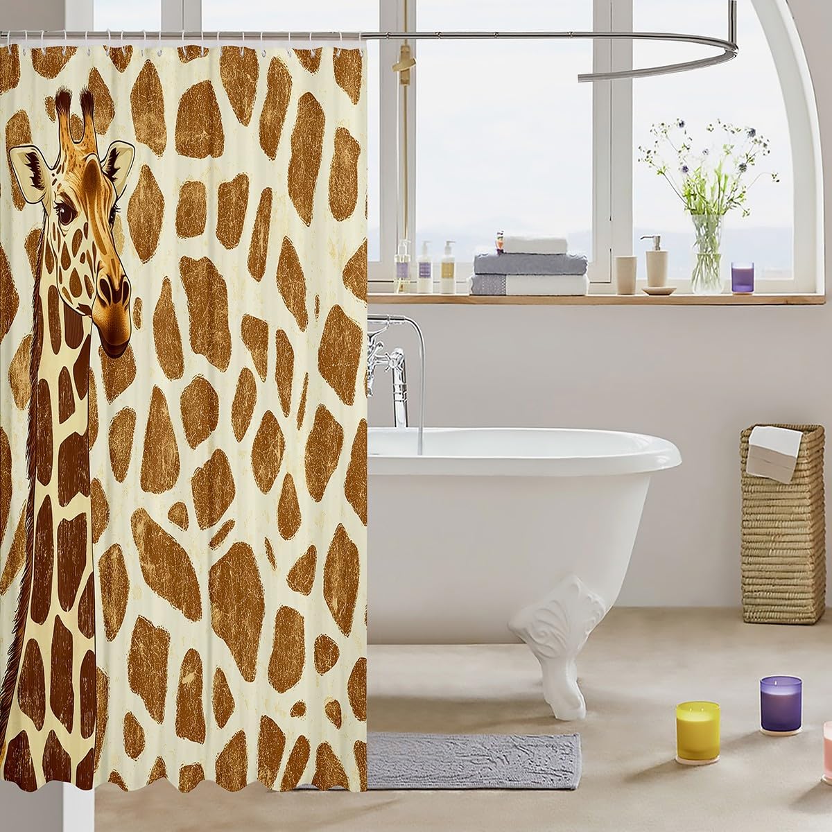 Manfei Giraffe Shower Curtain Set for Kids and Adults 72x72 Inch