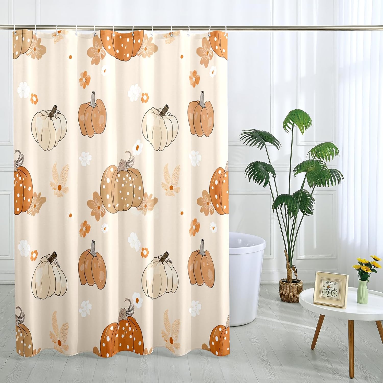 Fall Polka Pumpkin Shower Curtain Set