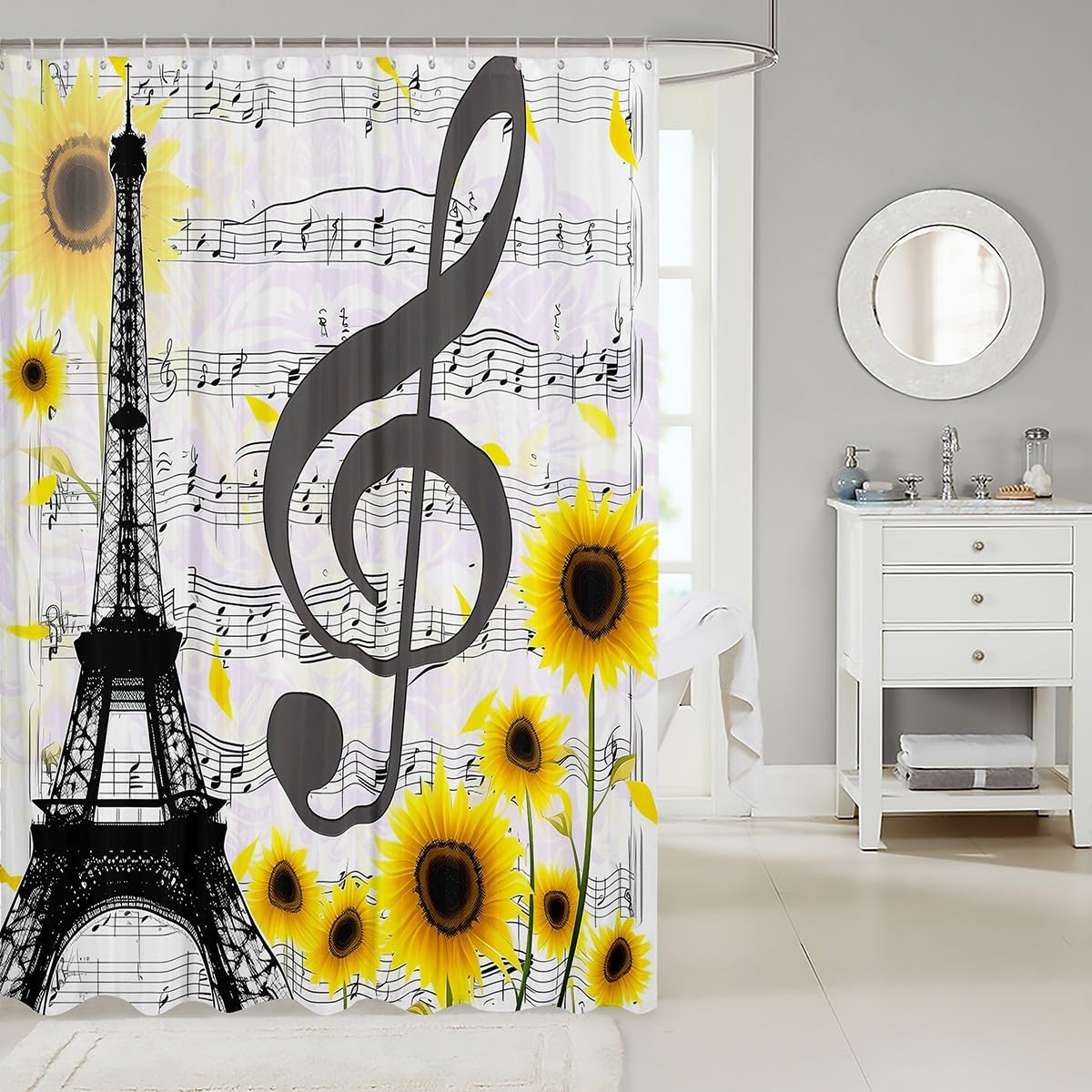 Eiffel Tower Shower Curtain Kids Bathroom Accessory