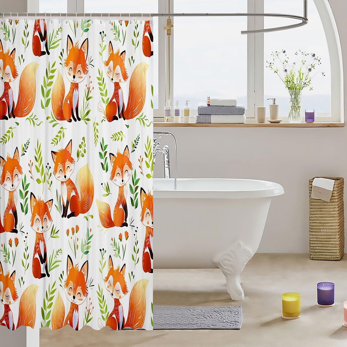 Feelyou Cartoon Fox Shower Curtain Set 72x78