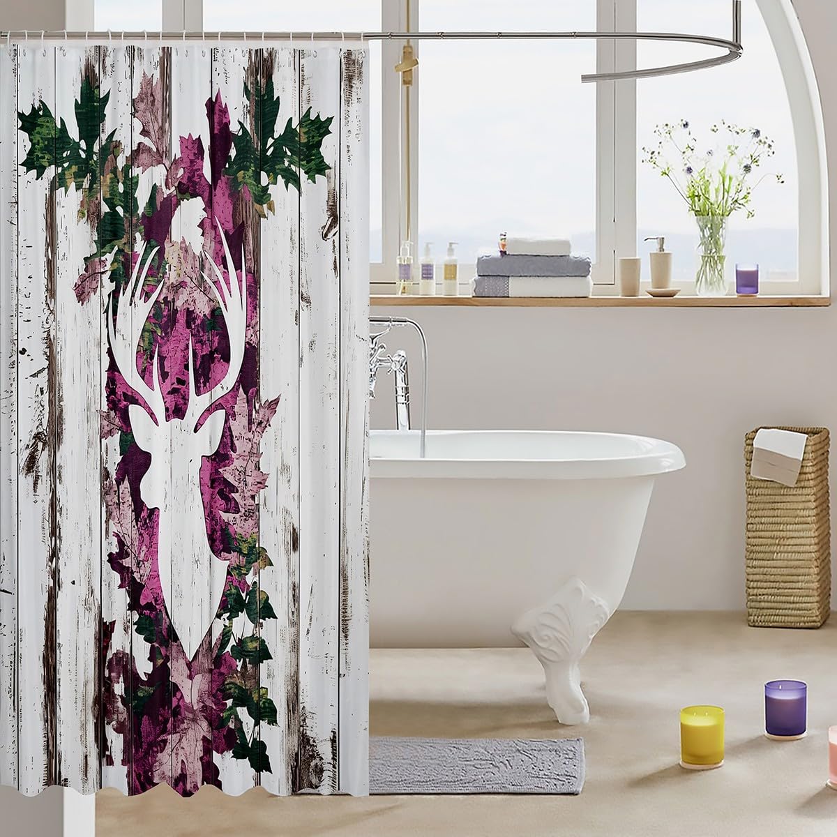 Deer Hunting Shuffleboard Pink Camo Bathroom Shower Curtain Set 72x72