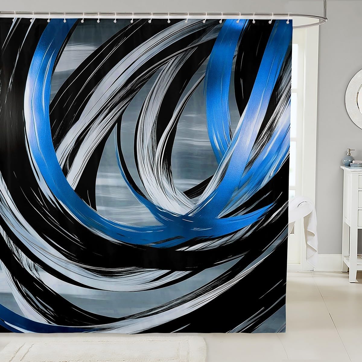 Abstract Blue and Black Bathroom Shower Curtain