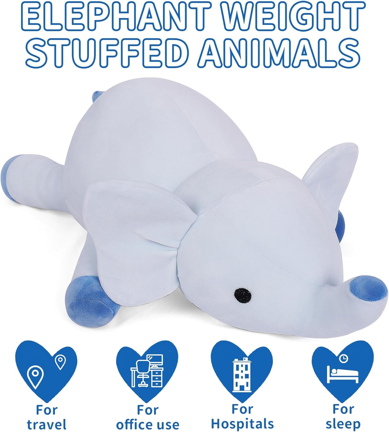 24 Blue Elephant Weighted Plush Toy - Hug Companion for Kids Adults
