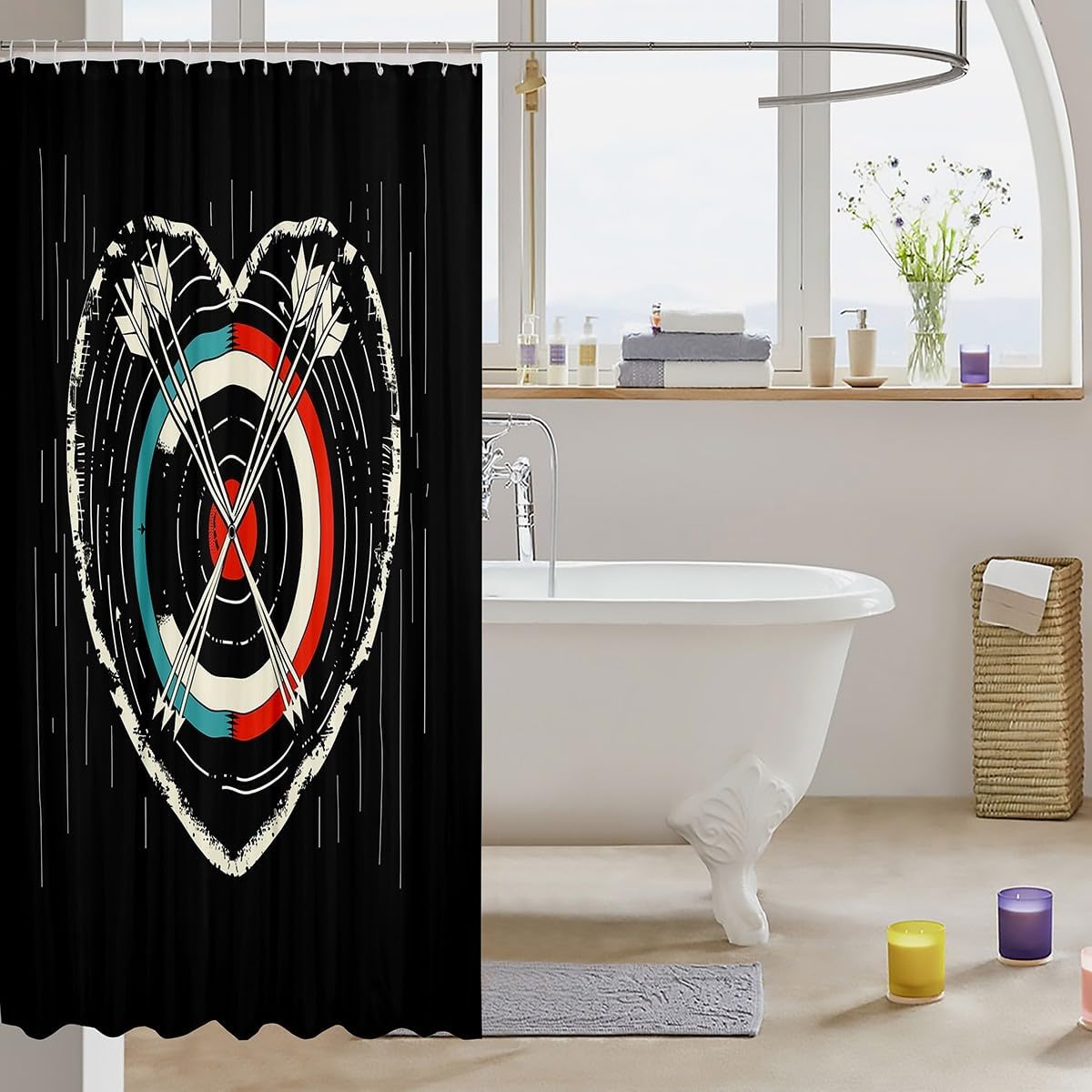 Erbeth ladies fun kids archery theme waterproof shower curtain with hooks