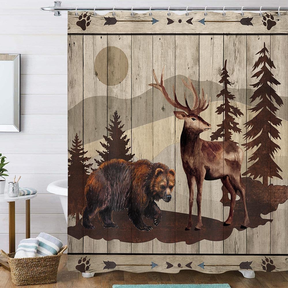 Rustic Cabin Shower Curtain with Hooks