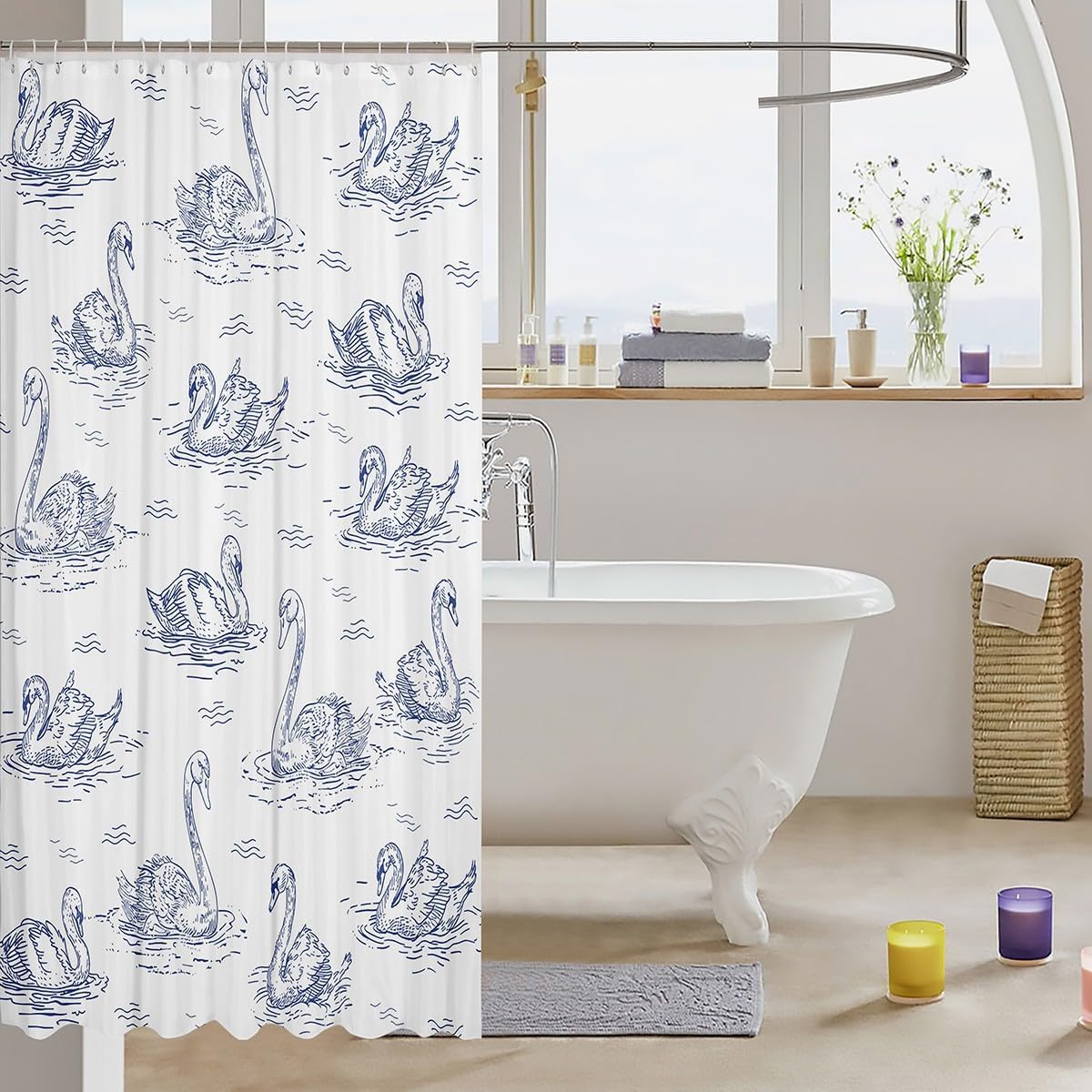 Feelyou Cartoon Swan 72x78-Inch Kids Bath Shower Curtain