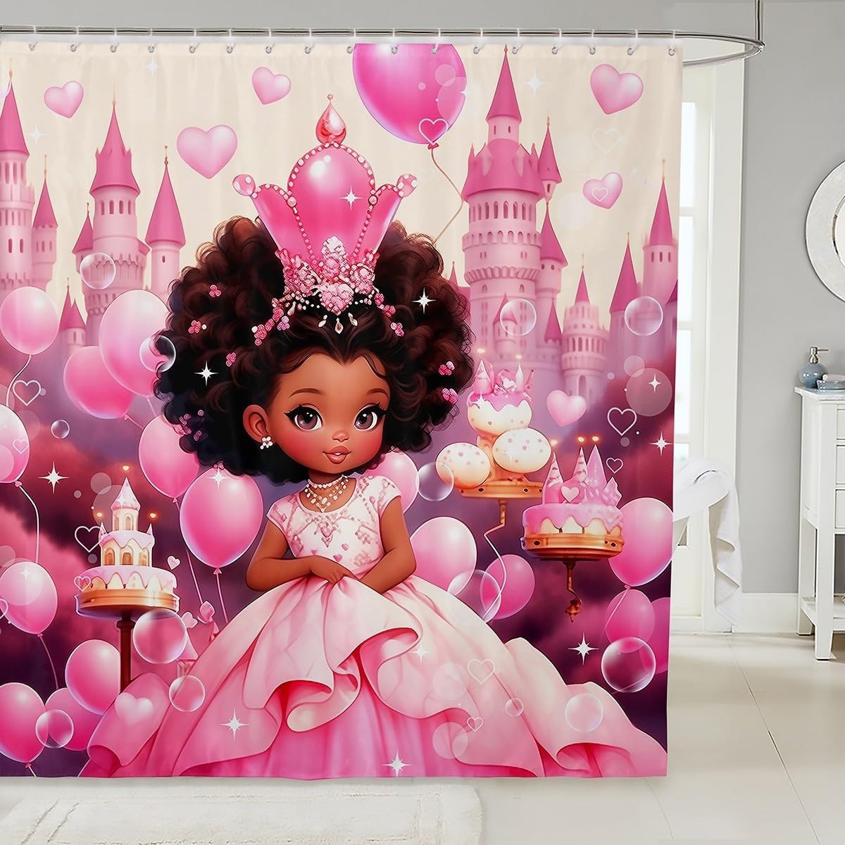 Manfei American Style Fairy Tale Black Princess Shower Curtain Set