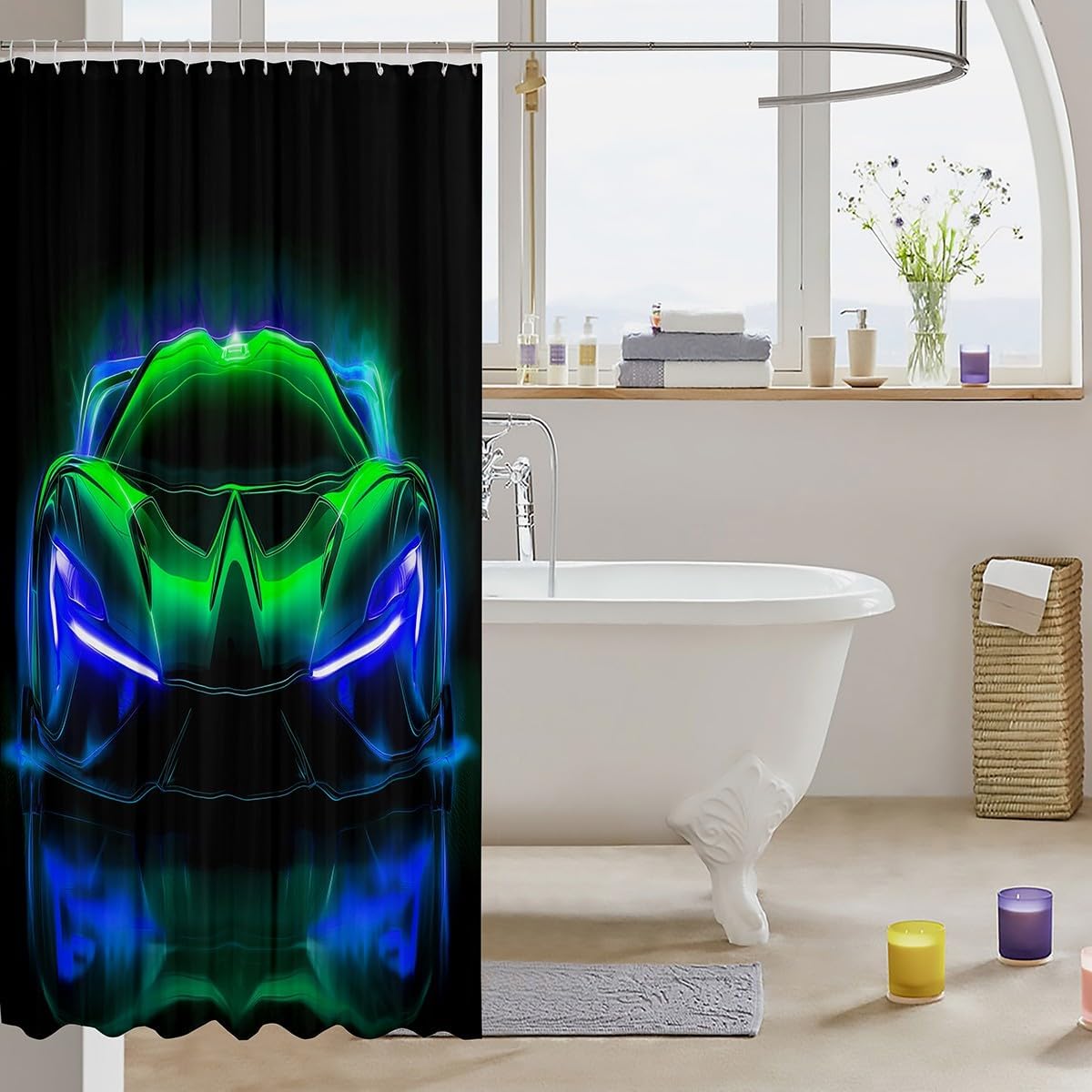 Feelyou Green Blue Race Car Bath Curtain 72 Speed Kids fauxrah