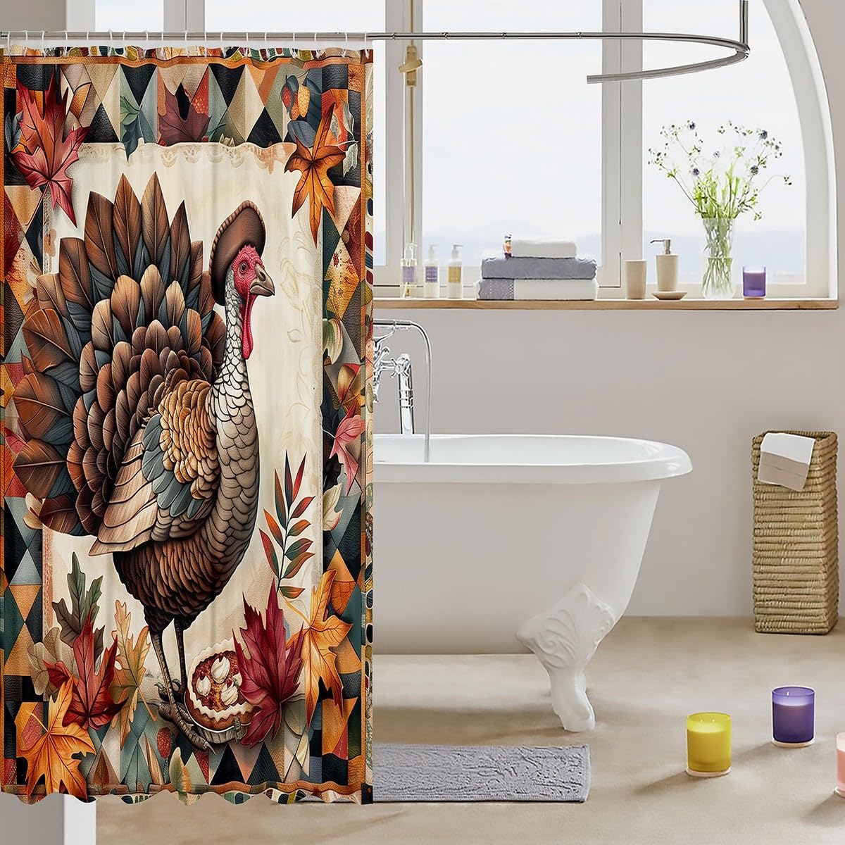 Feelyou Turkey Shower Curtain 72x72 Happy Fall Yall Bathroom Curtain Set Fun Functional