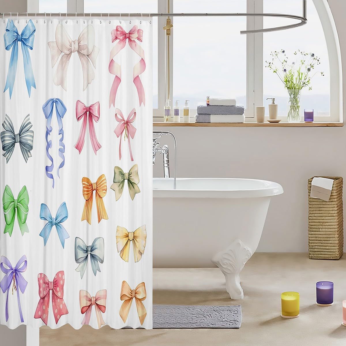 Manfei Bowknot Bath Curtains 78x72 12 Hooks