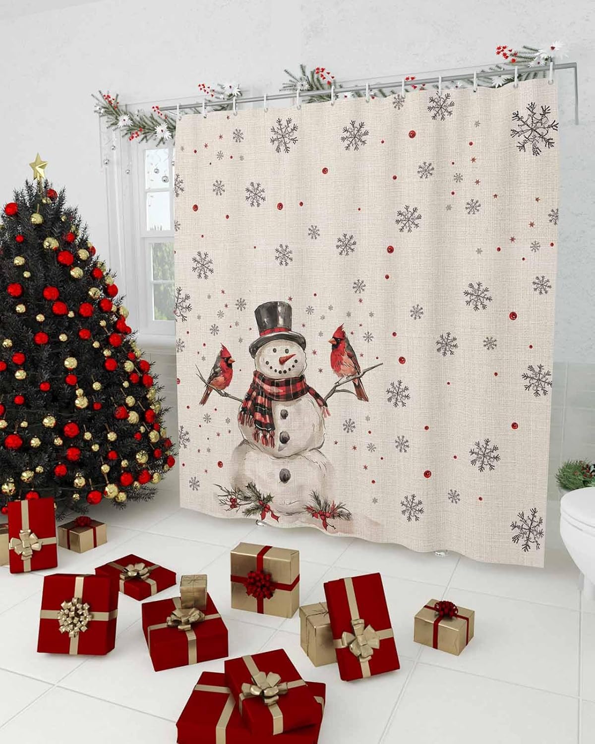 JasmineM Christmas Snowman Snowflake Shower Curtain Set