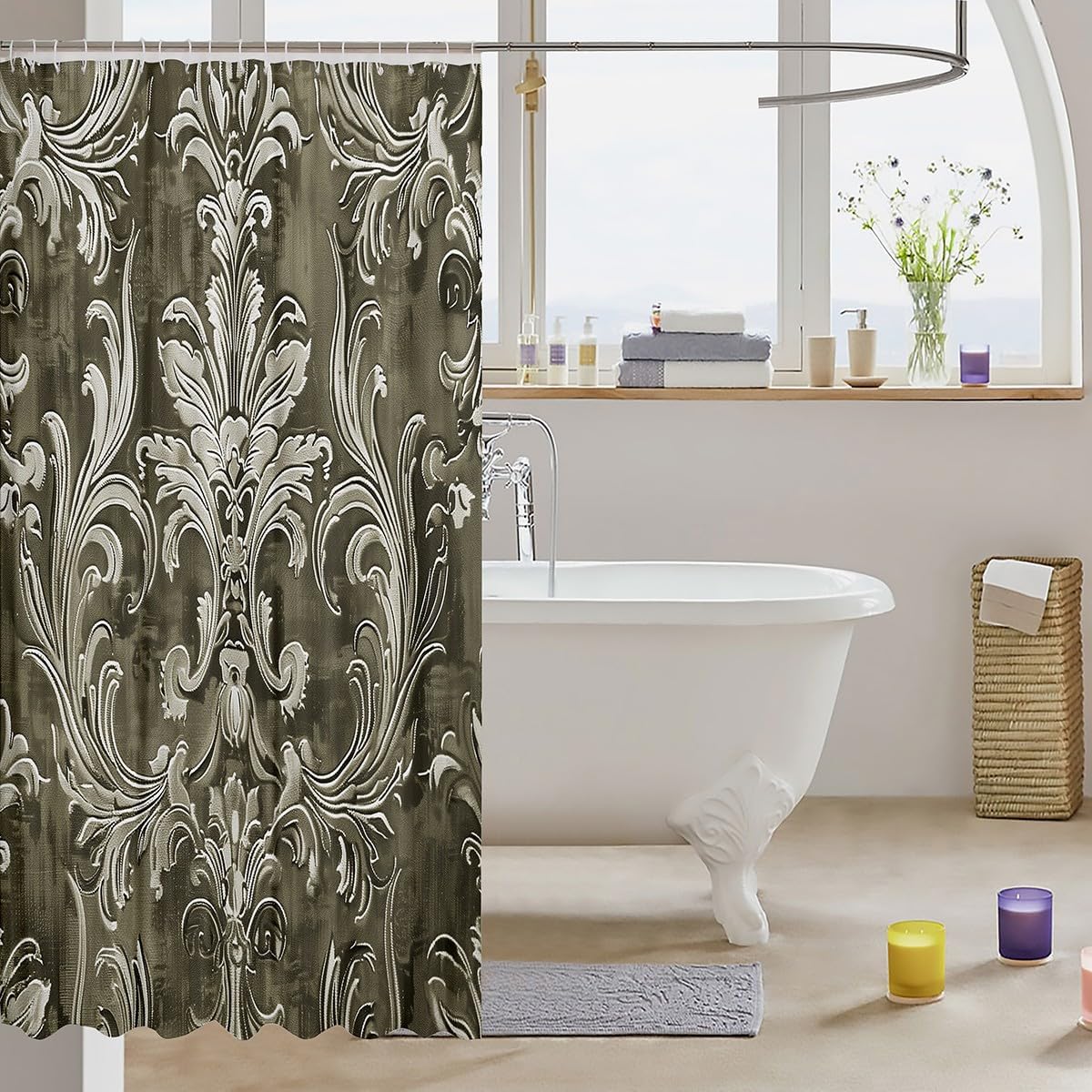 Exquisite 72x84 Damask Green Damask Shower Curtain
