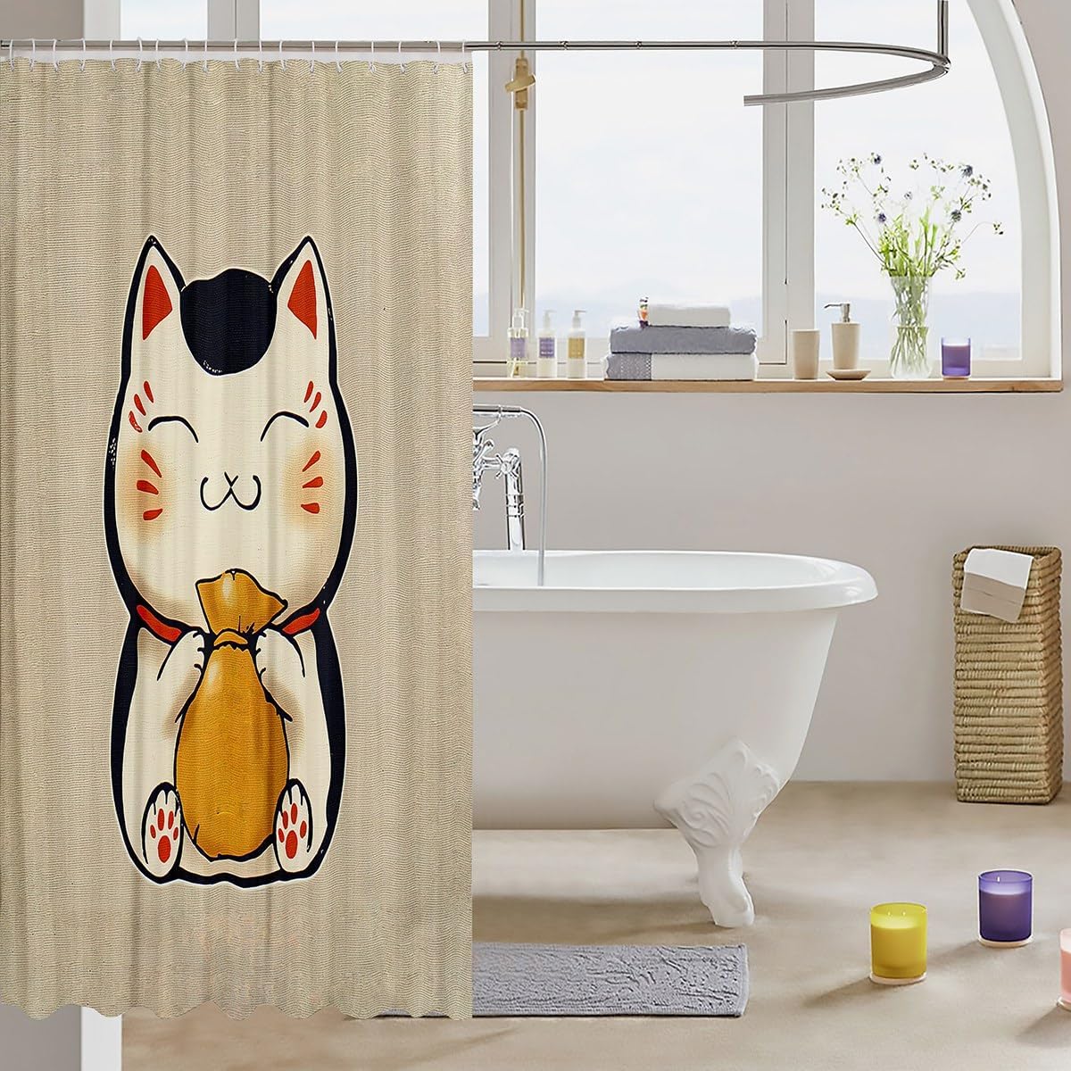 Japanese Cat Shower Curtain 72x84