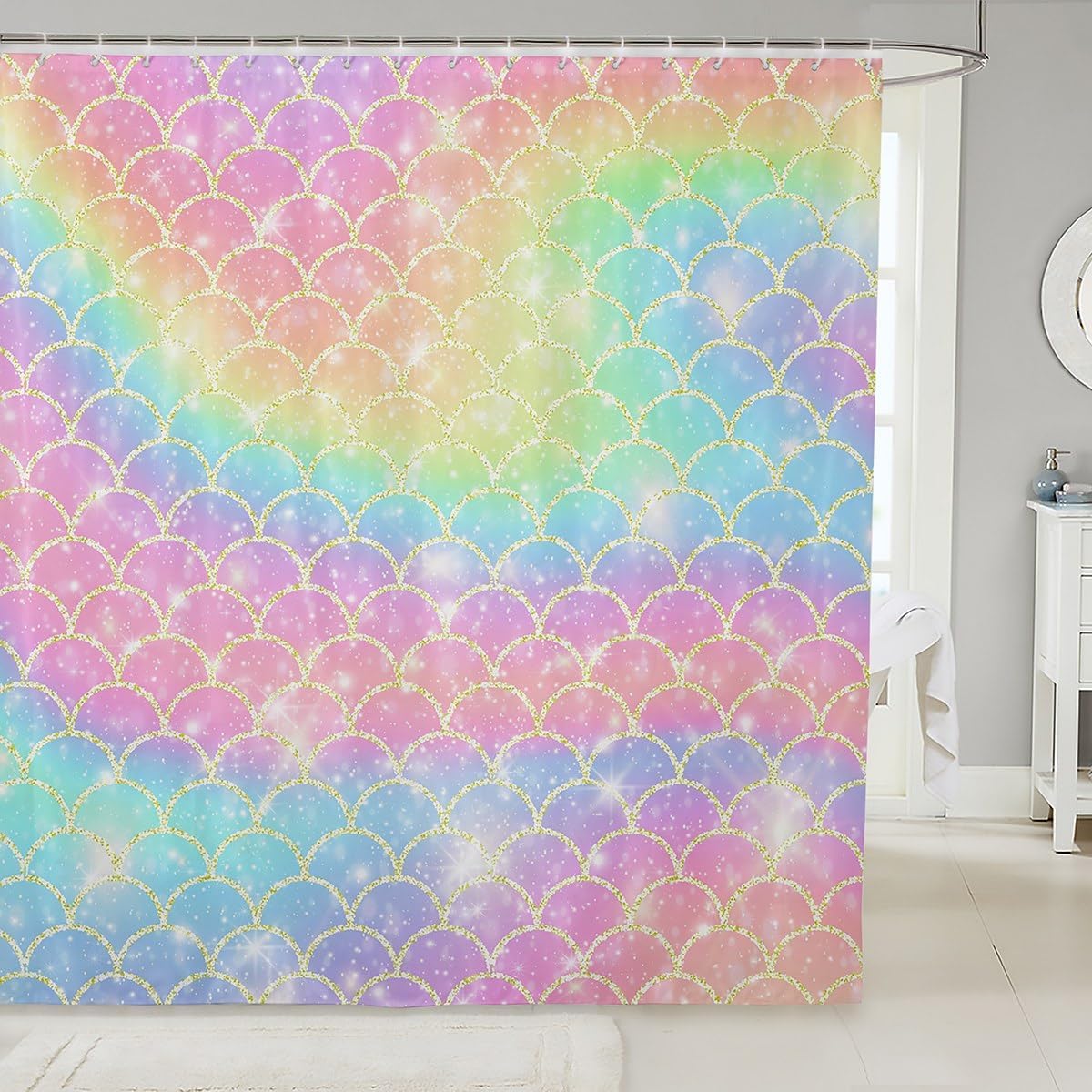 Feelyou Glitter Pink Blue Shower Curtain
